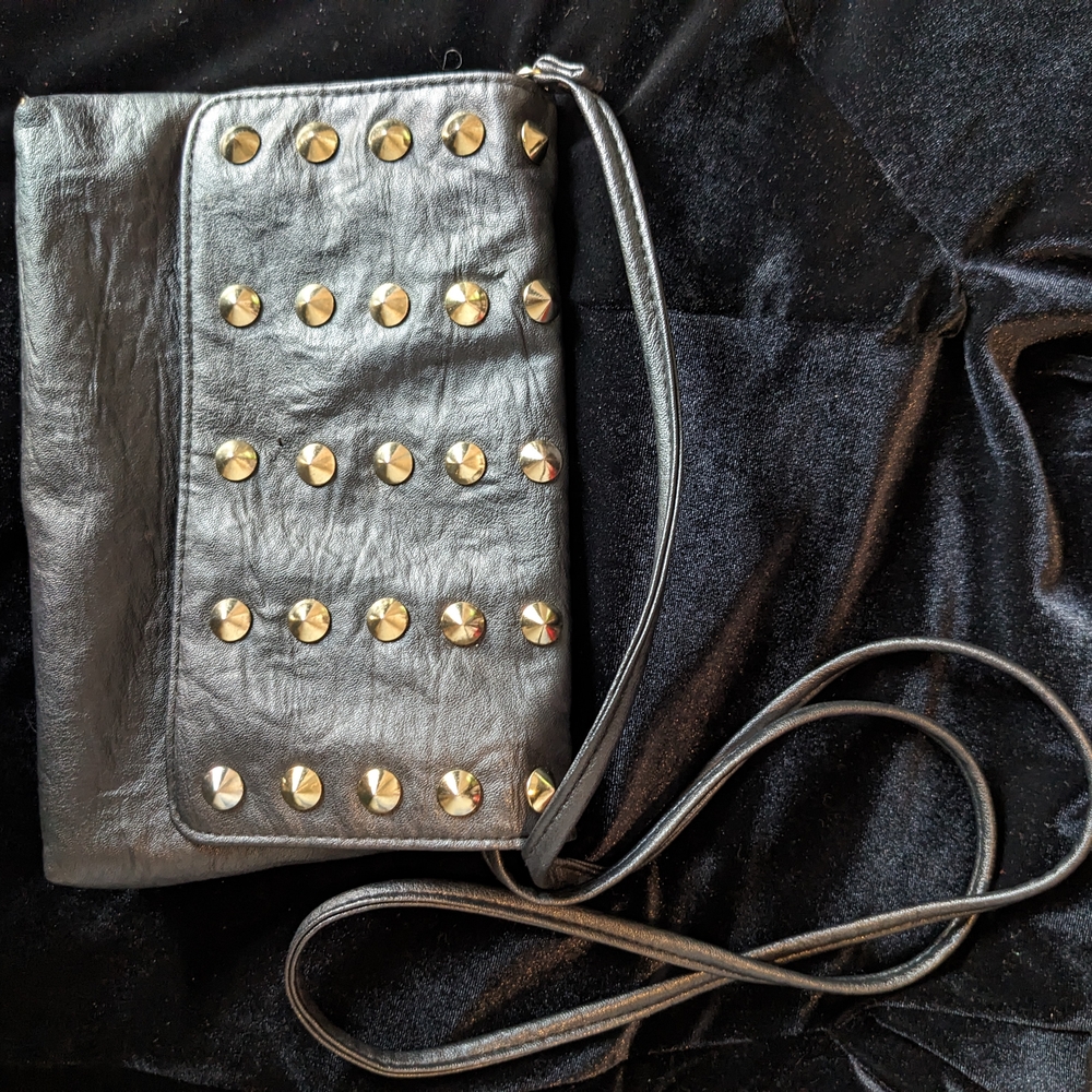 Studded Black Leather Clutch